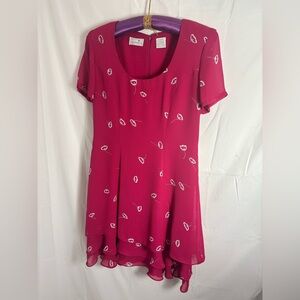 VTG 90s Y2K Pink Structured Short Sleeve Ruffle Hem Scoop Neck Midi Dress Size S